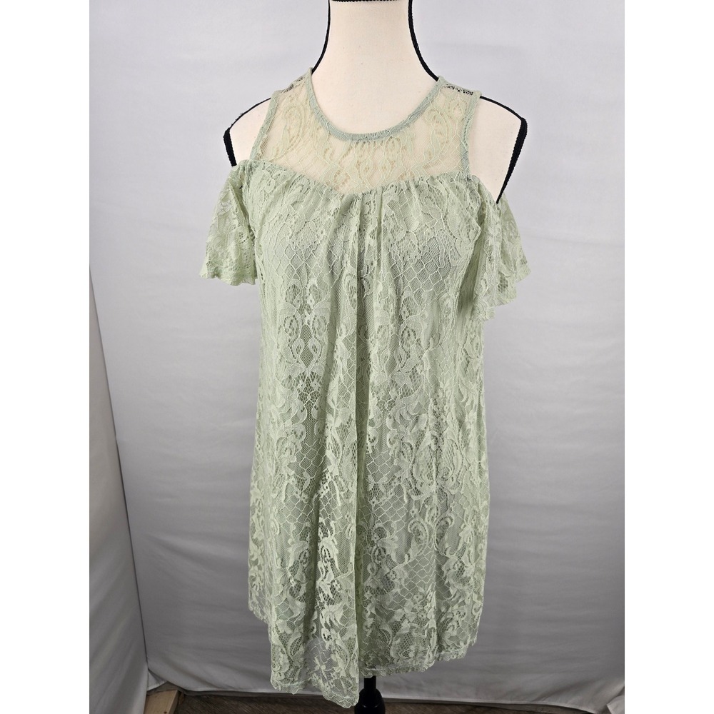 Altar'd State Sage Green Lace Cold Shoulder Shift Dress Women Small Floral‎